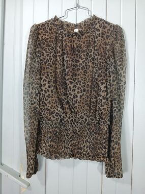 Joie Leopard Print Long-Sleeve Blouse - Brown